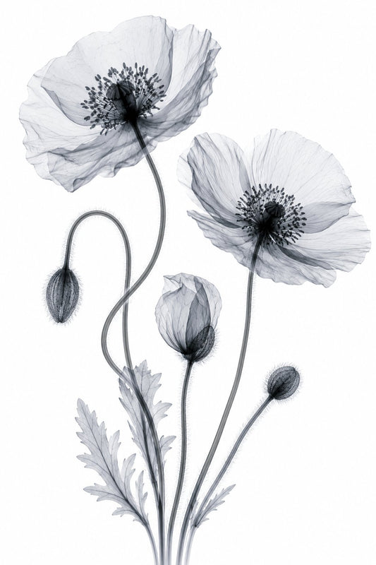 Iceland Poppy II X-Ray Botanical Art Print | Papaver nudicaule | Scientific Floral Wall Art