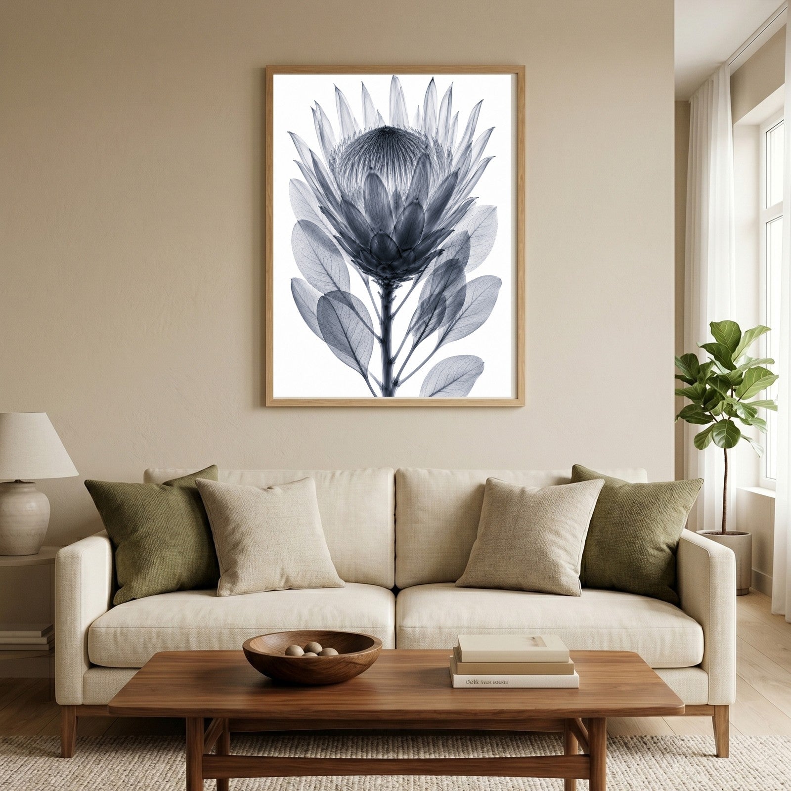 King Protea X-Ray Botanical Art Print | Protea cynaroides | Scientific Floral Wall Art