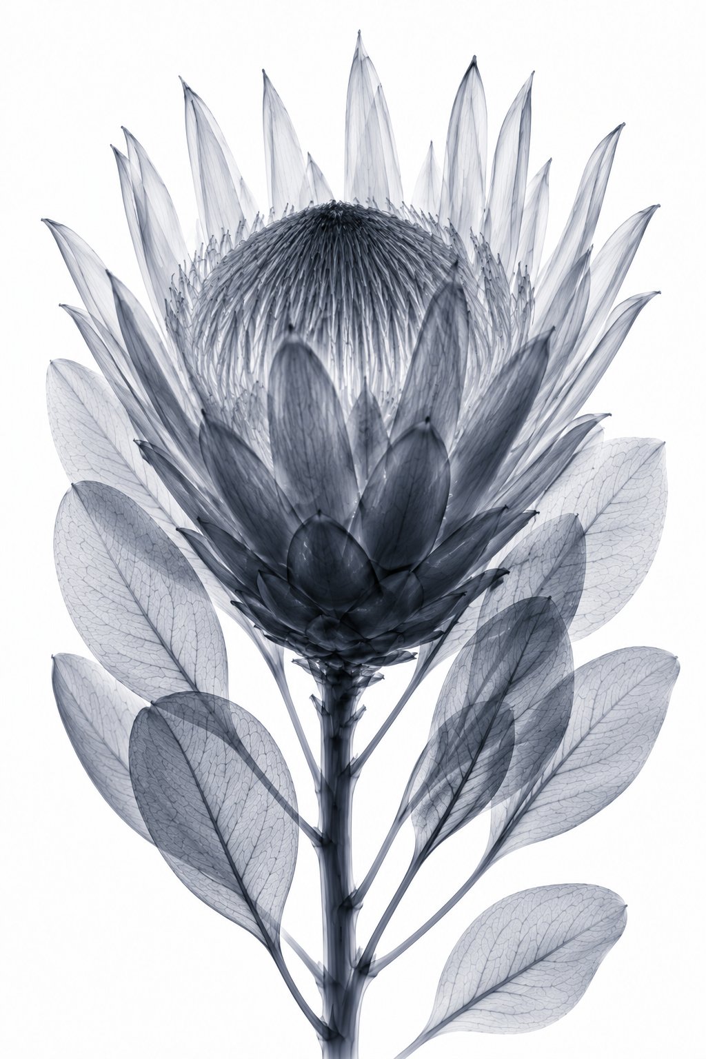 King Protea X-Ray Botanical Art Print | Protea cynaroides | Scientific Floral Wall Art