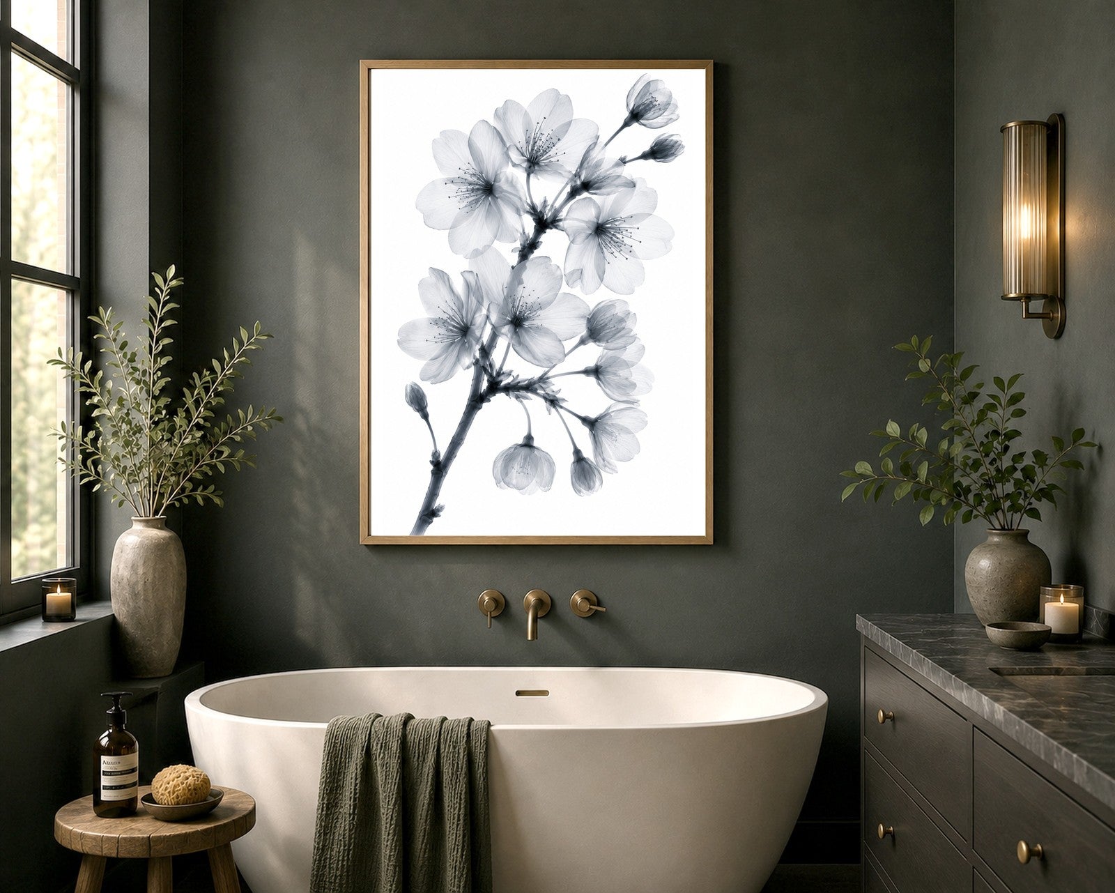Japanese Cherry Blossom X-Ray Botanical Art Print | Prunus serrulata | Scientific Floral Wall Art