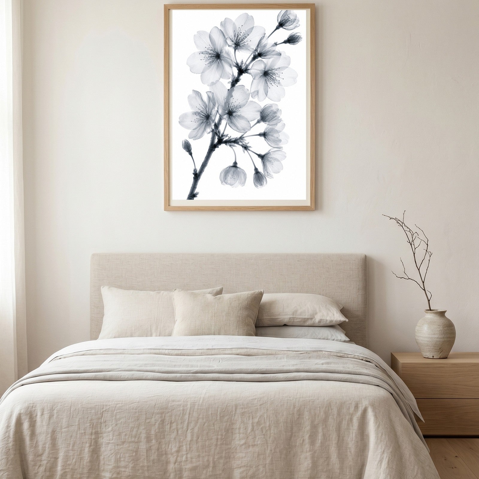 Japanese Cherry Blossom X-Ray Botanical Art Print | Prunus serrulata | Scientific Floral Wall Art