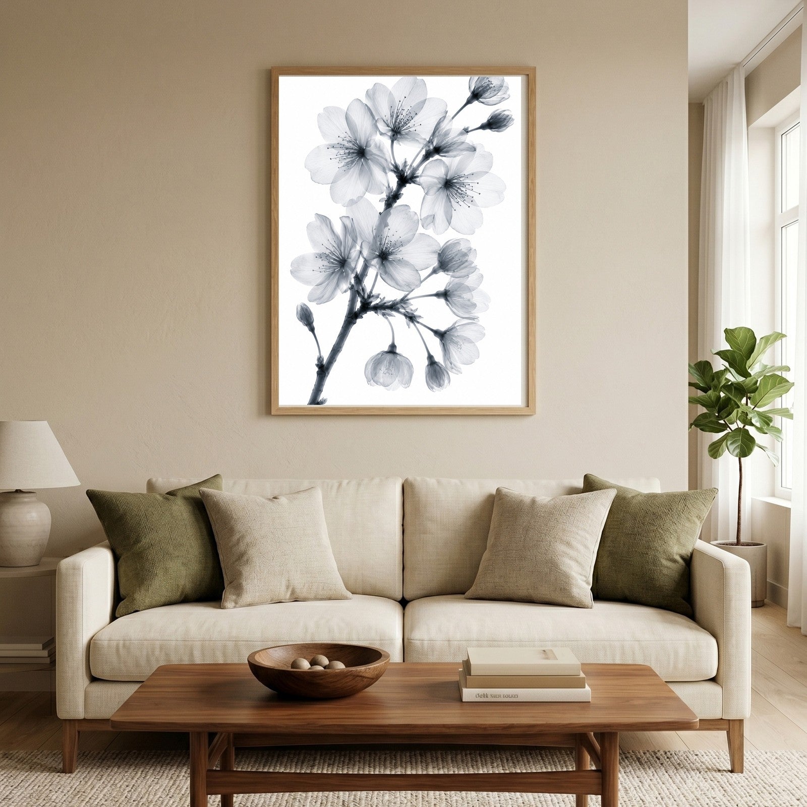 Japanese Cherry Blossom X-Ray Botanical Art Print | Prunus serrulata | Scientific Floral Wall Art