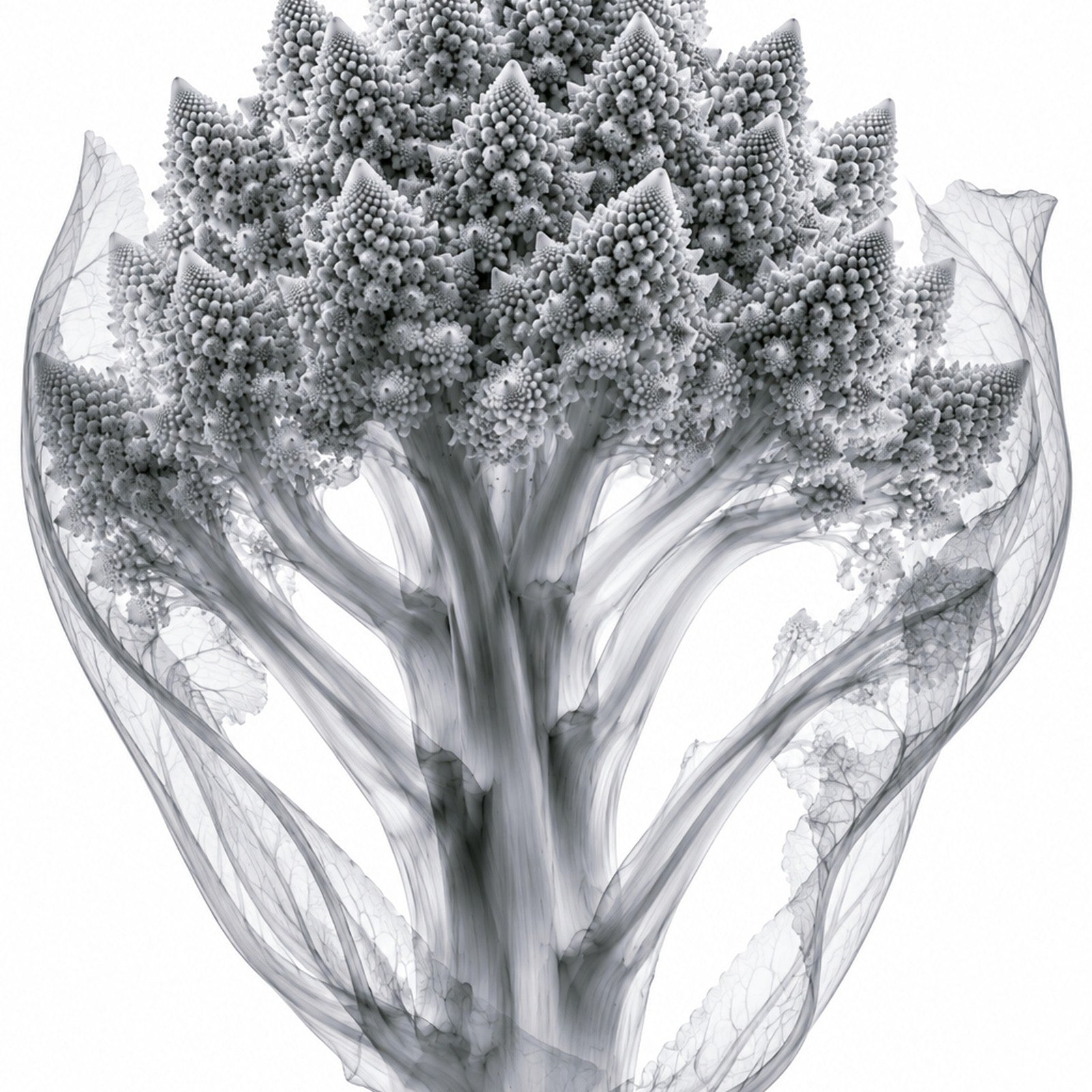 Romanesco Broccoli II X-Ray Botanical Art Print | Brassica oleracea var. botrytis | Scientific Floral Wall Art