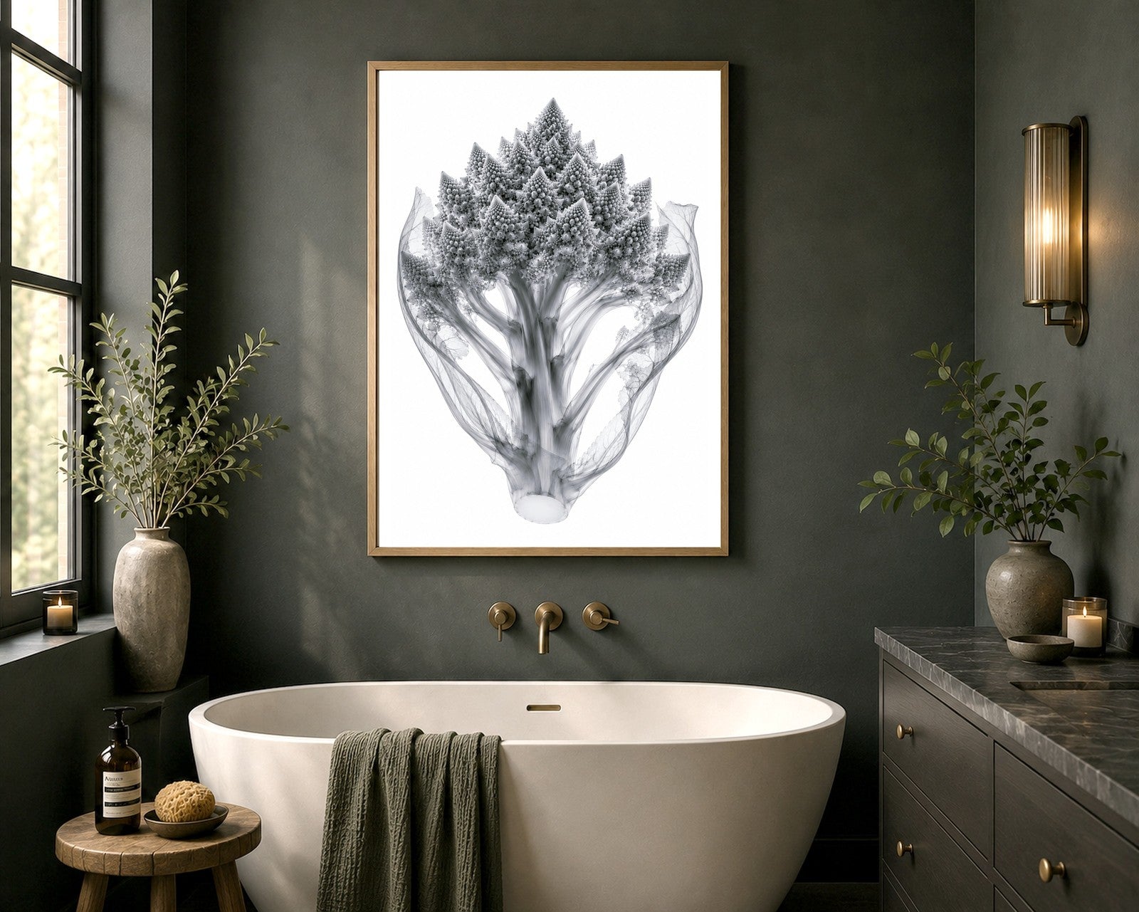 Romanesco Broccoli II X-Ray Botanical Art Print | Brassica oleracea var. botrytis | Scientific Floral Wall Art