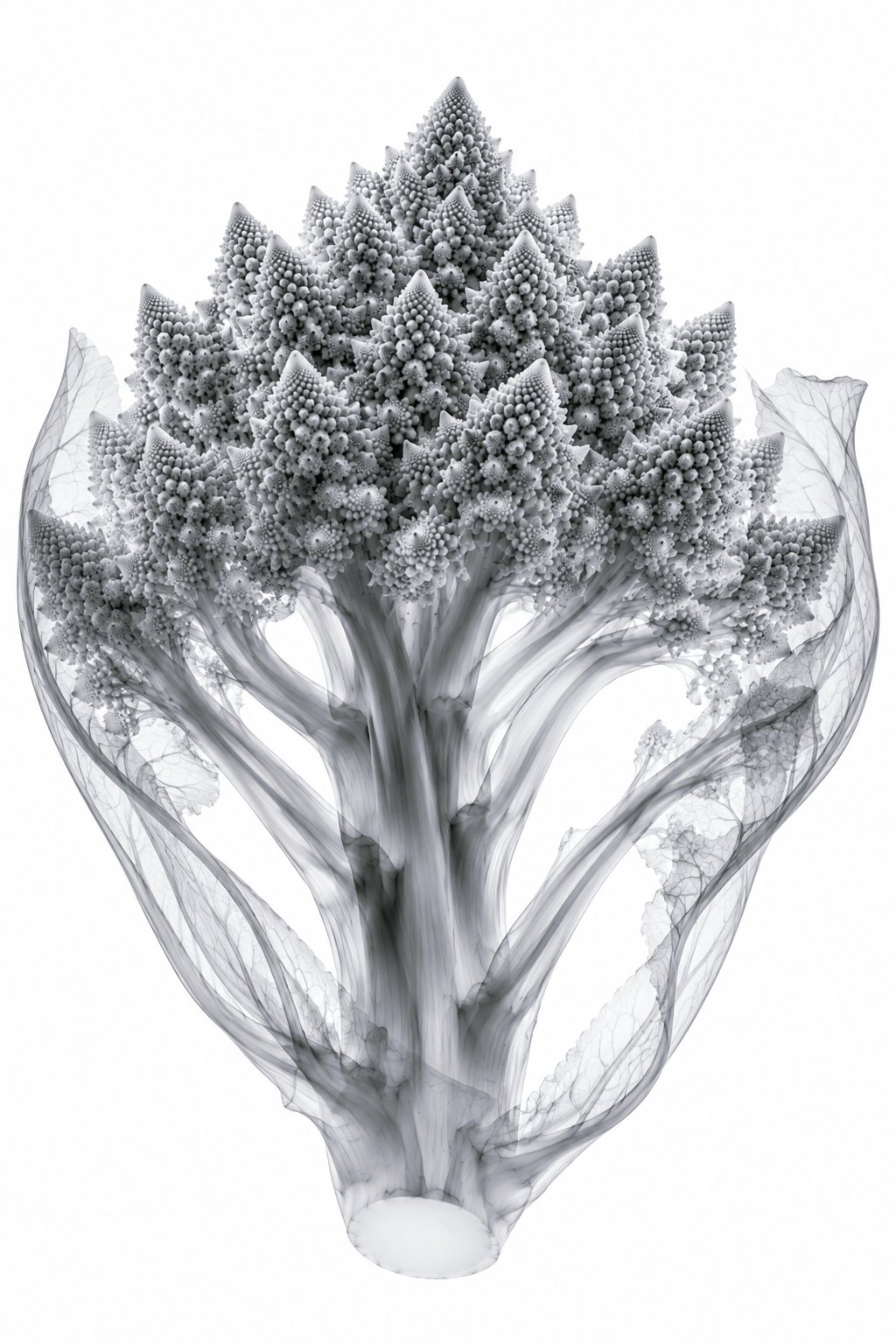 Romanesco Broccoli II X-Ray Botanical Art Print | Brassica oleracea var. botrytis | Scientific Floral Wall Art