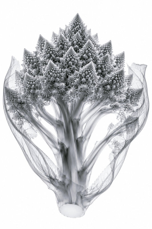 Romanesco Broccoli II X-Ray Botanical Art Print | Brassica oleracea var. botrytis | Scientific Floral Wall Art