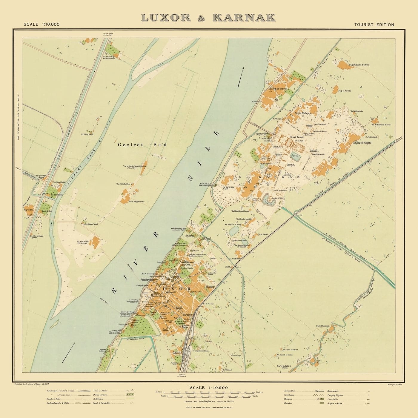 Map : Luxor & Karnak, Egypt 1922, Luxor & Karnak, Unframed Print