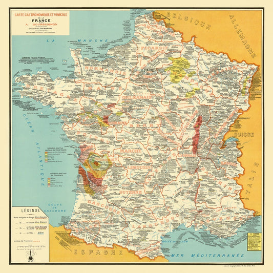 Map : France 1951, Carte gastronomique et vinicole de la France (Gastronomic and wine map of France)