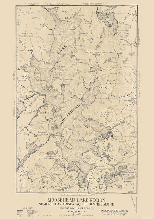 Historic Map : Moosehead Lake Region, Somerset and Piscataquis Counties, Maine, 1962 , Vintage Wall Art