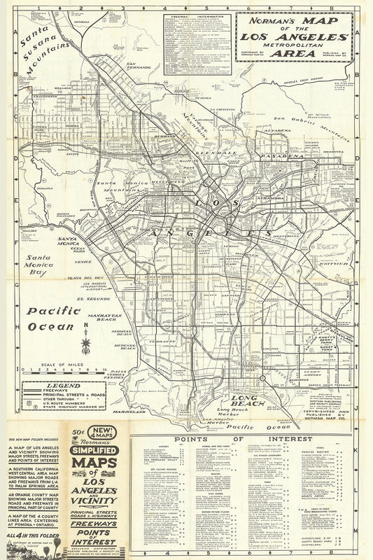 Norman's Map of the Los Angeles Metropolitan Area, 1956 ca | Historical Map Print