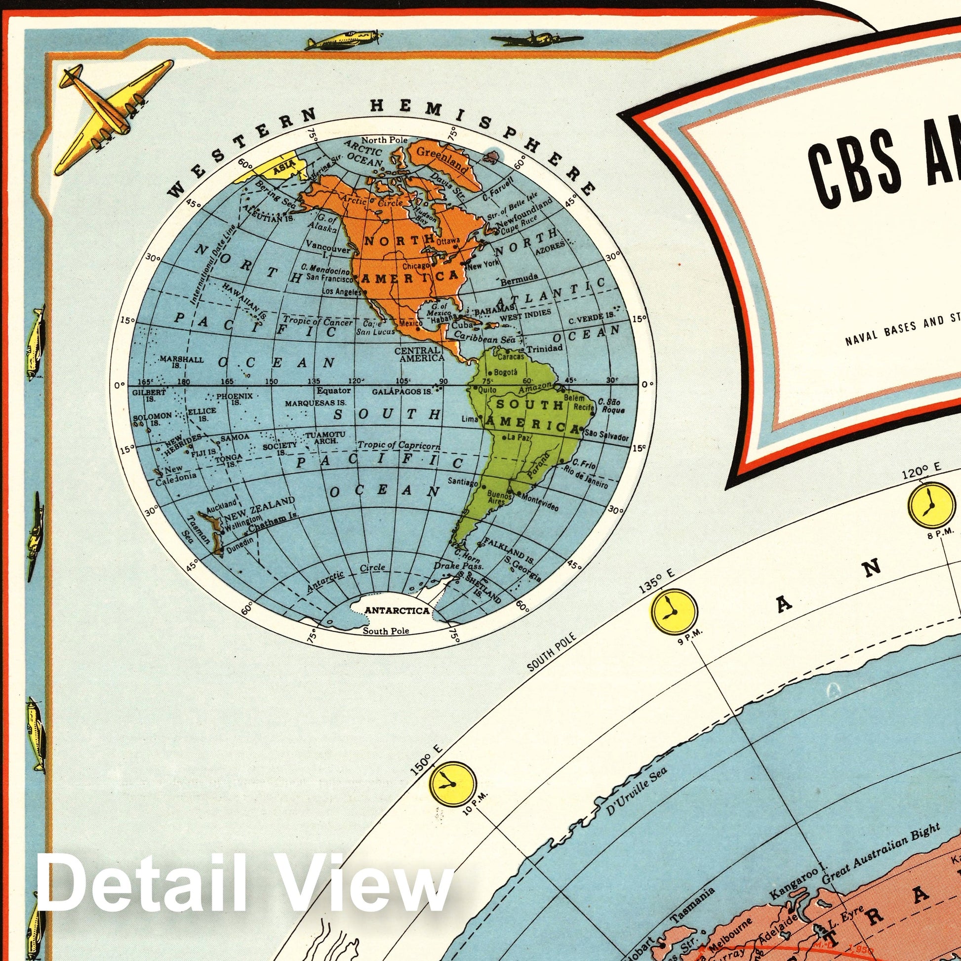 CBS World Airline Routes, 1943 - Historical Map Print