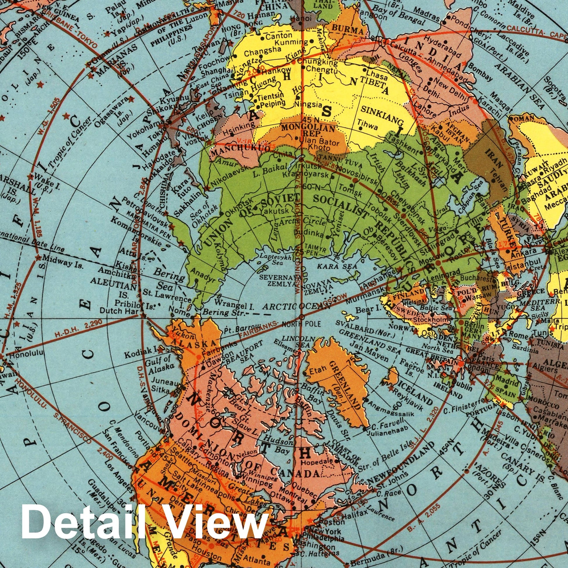CBS World Airline Routes, 1943 - Historical Map Print