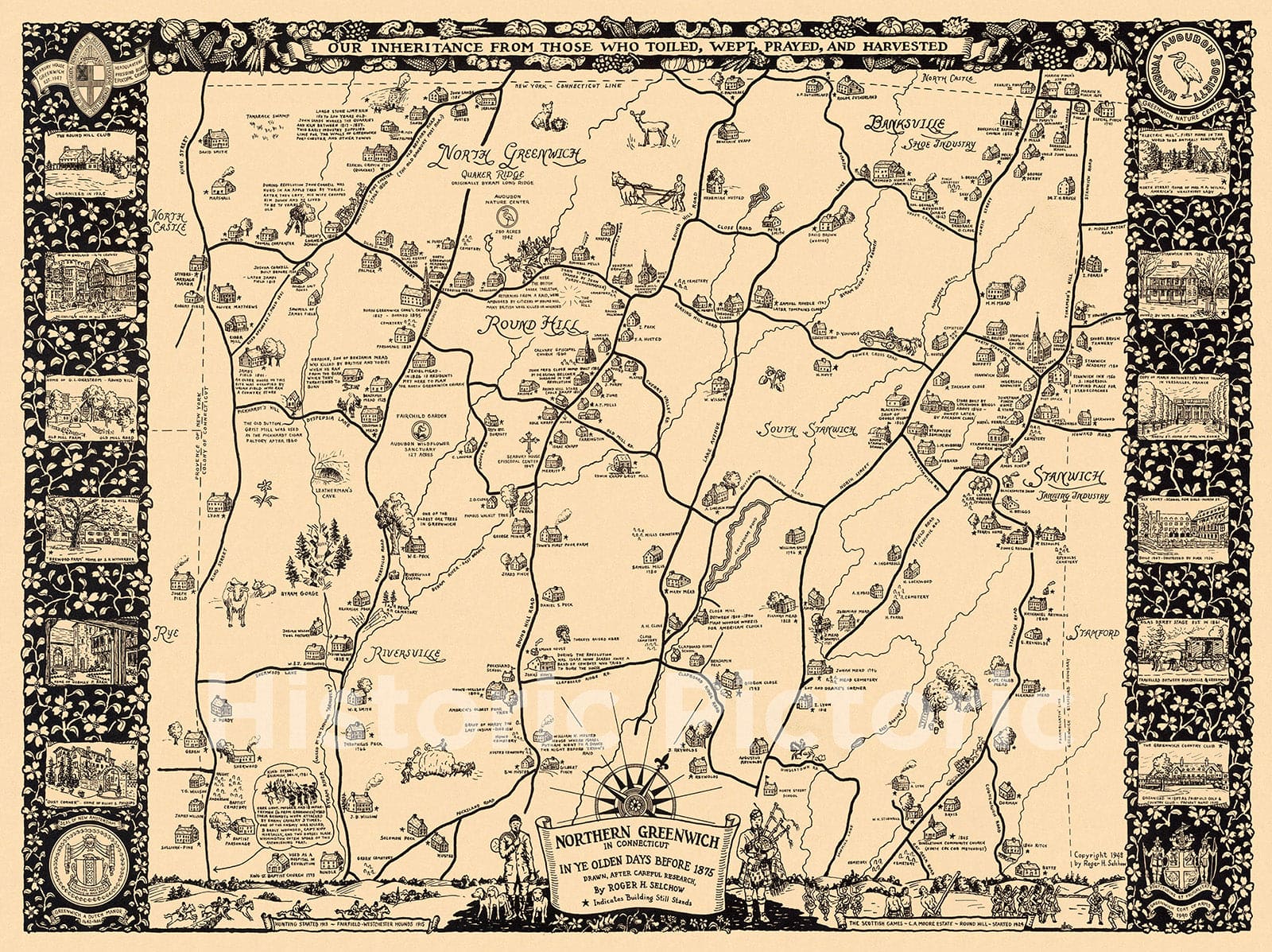 Historic Map - Northern Greenwich in Connecticut : In golden days before 1875 1948 - Vintage Wall Art