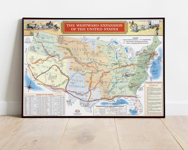 United States - Pictorial Map, 1958 - Westward Expansion Historical Print
