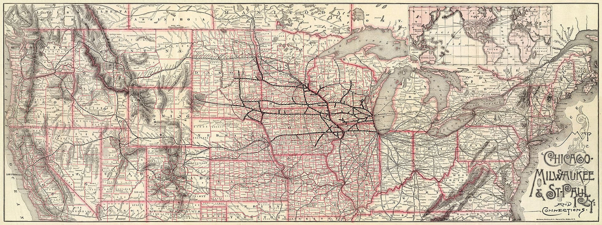 Historic Map : Chicago-Milwaukee & St. Paul Railway and connections., 1885, Vintage Wall Decor
