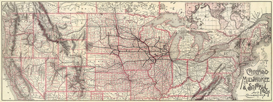 Historic Map : Chicago-Milwaukee & St. Paul Railway and connections., 1885, Vintage Wall Decor