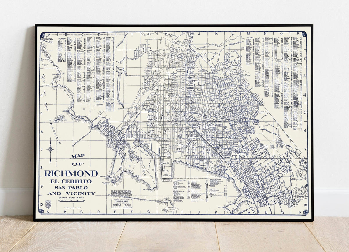 Map of Richmond, El Cerrito, San Pablo, and Vicinity - 1938 Road Map Print