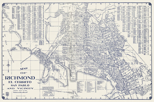 Map of Richmond, El Cerrito, San Pablo, and Vicinity - 1938 Road Map Print