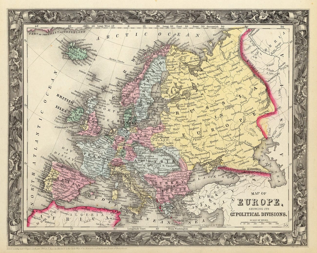 Historic Map - 1860 Map of Europe. - Vintage Wall Art