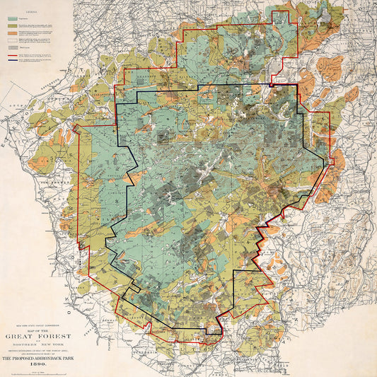 Adirondacks Historic Map, The Proposed Adirondack Park, 1890