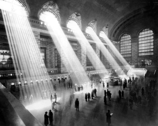 New York City Historic Black & White Photo, Light Streaming Into Grand Central Terminal