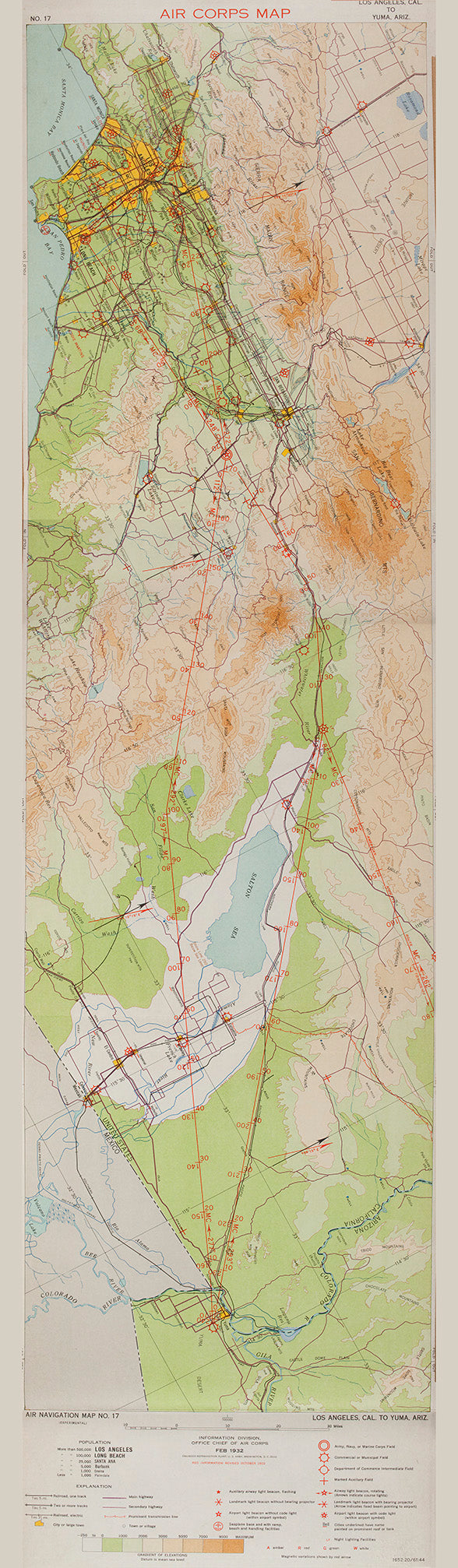 Aeronautical Strip map of The United States, No. 17, 1932, Los Angeles to Yuma, Air Corps