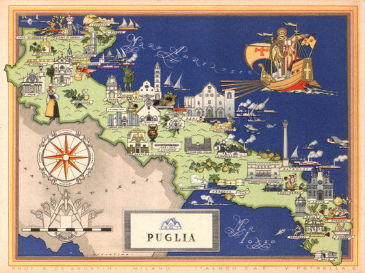 Puglia - Pictorial Map, 1938 - Historical Map Reproduction