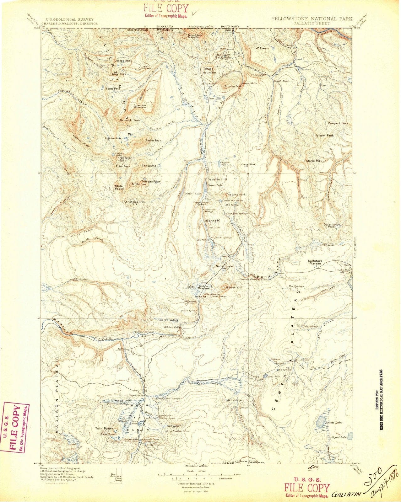 1885 Gallatin, WY - Wyoming - USGS Topographic Map