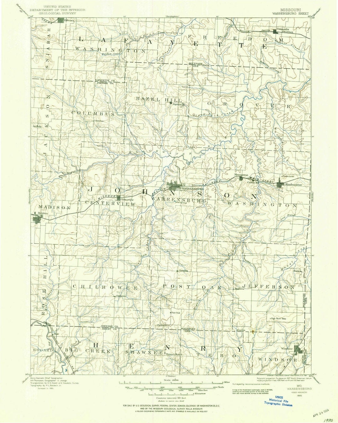 1885 Warrensburg , MO - Missouri - USGS Topographic Map