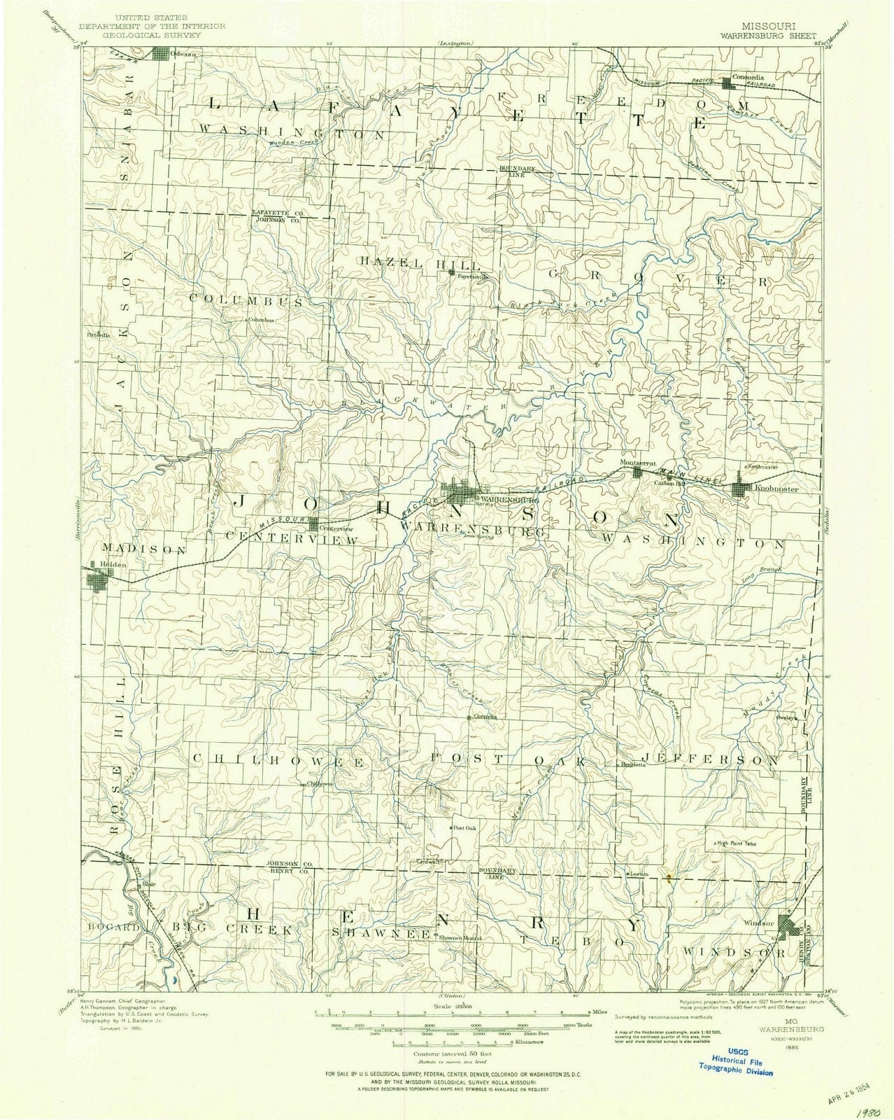 1885 Warrensburg , MO - Missouri - USGS Topographic Map