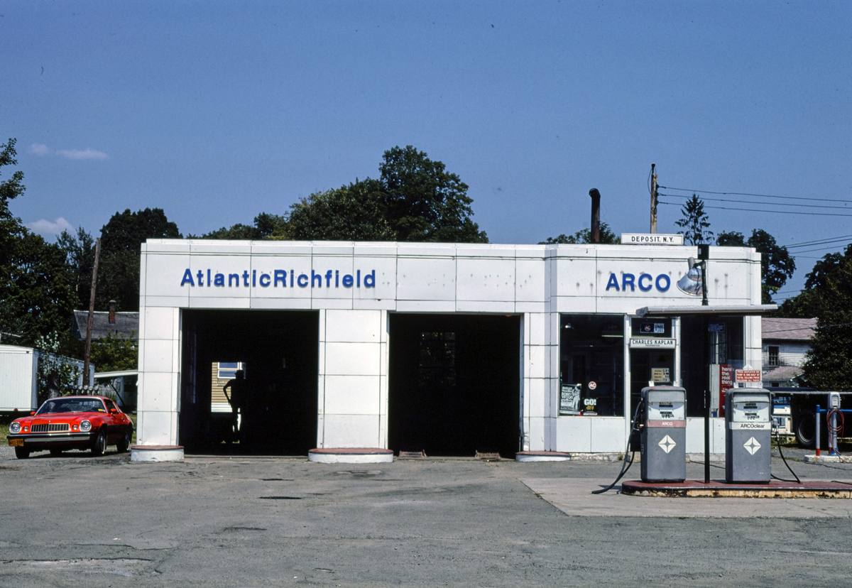 Historic Photo : 1976 Arco gas station, closer view, Route 10, Deposit, New York | Margolies | Roadside America Collection | Vintage Wall Art :