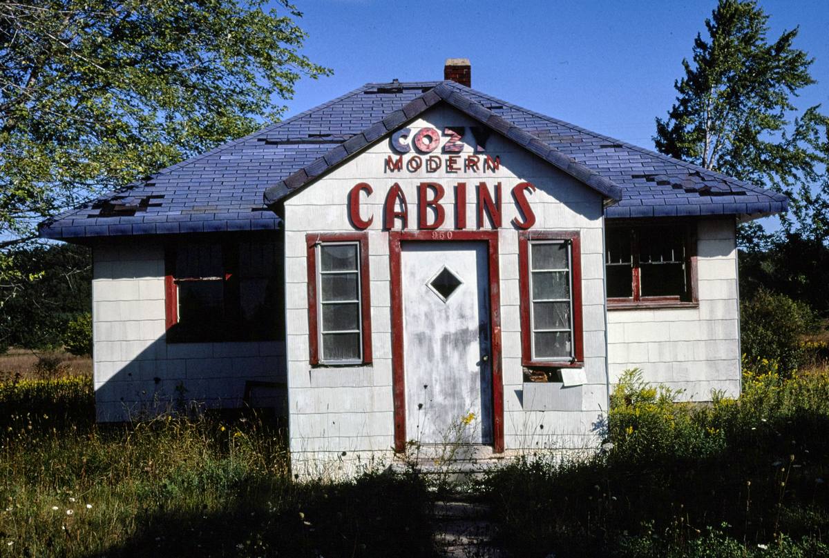 Historic Photo : 1980 Cozy Modern Cabins office, Manistique, Michigan | Margolies | Roadside America Collection | Vintage Wall Art :