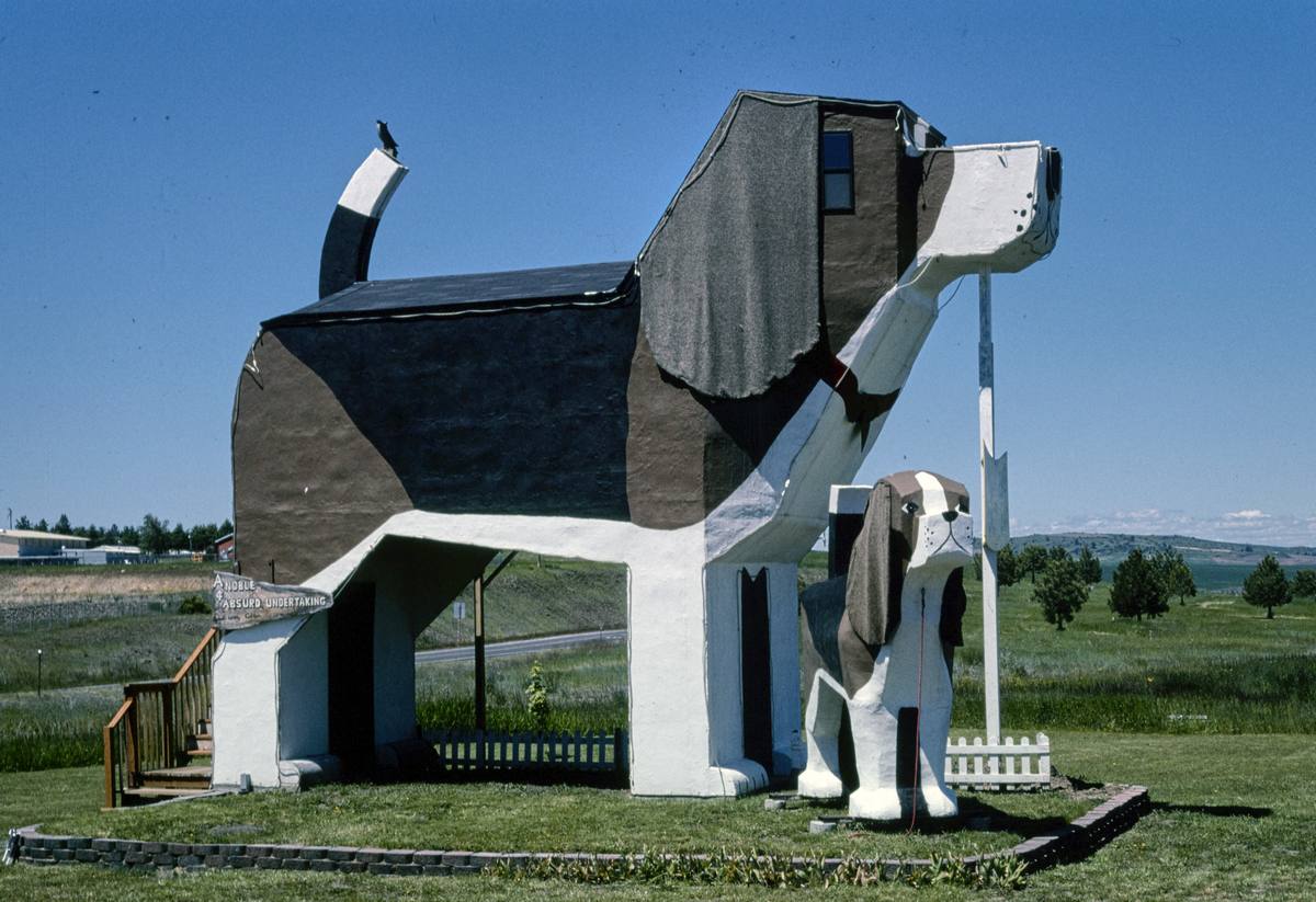 Historic Photo : 2004 Dog Bark Park, front view 1, Route 95, Cottonwood, Idaho | Margolies | Roadside America Collection | Vintage Wall Art :