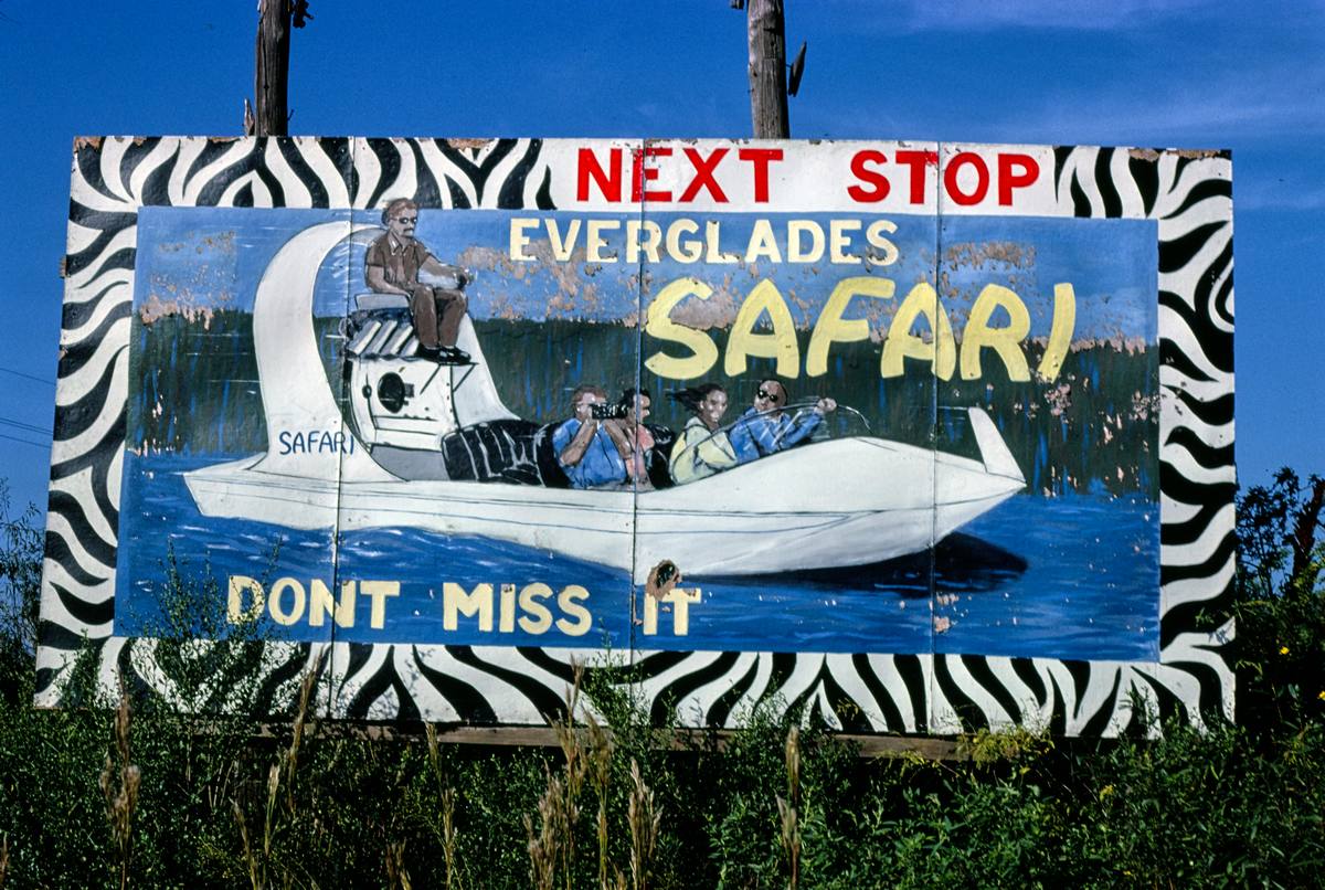 Historic Photo : 1980 Everglades Safari billboard, Route 41, Dade County, Florida | Margolies | Roadside America Collection | Vintage Wall Art :