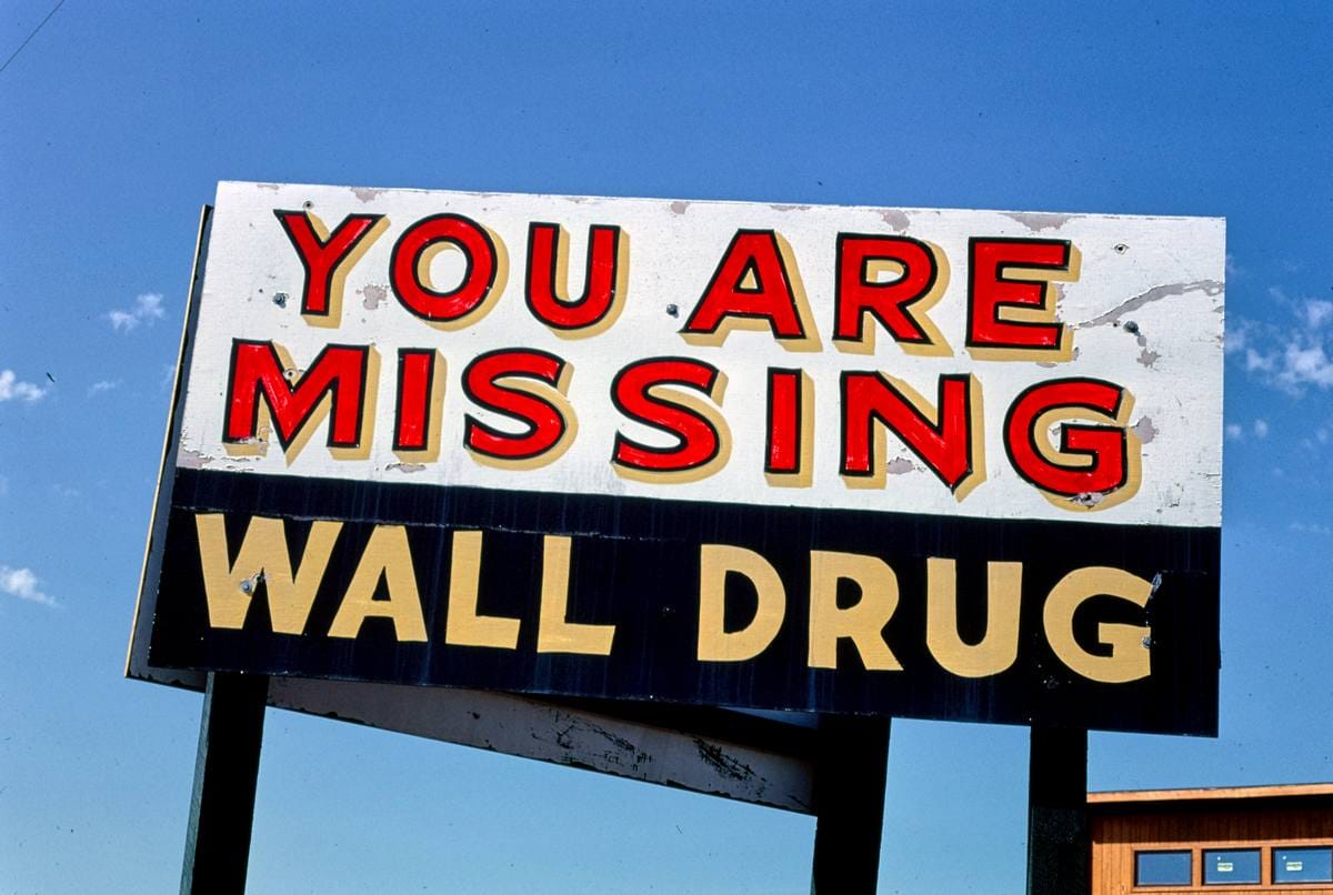 Historic Photo : 1987 Wall Drug final billboard, Wall, South Dakota | Margolies | Roadside America Collection | Vintage Wall Art :