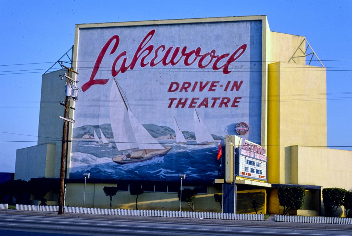 Historic Photo : 1981 Lakewood Drive-In Theater, Carson Street, Lakewood, California | Margolies | Roadside America Collection | Vintage Wall Art :