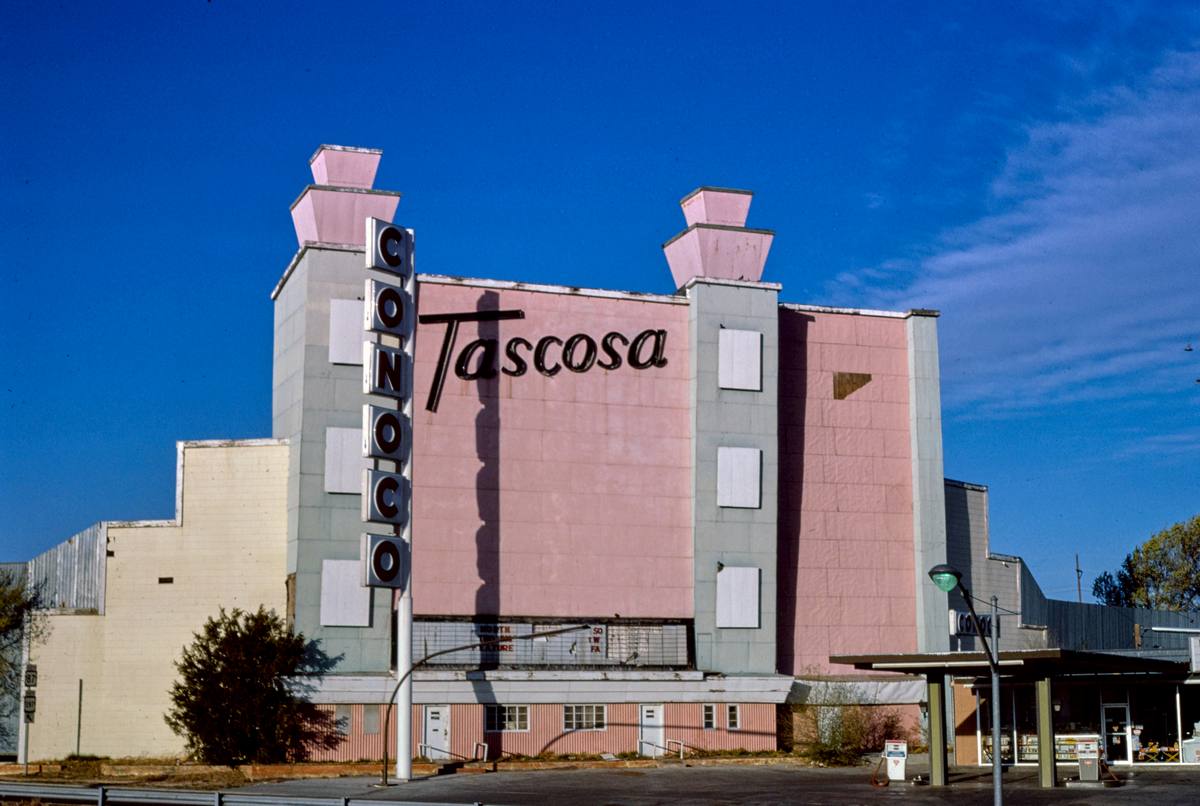 Historic Photo : 1977 Tascosa Drive-In Theater, straight-on view, NE 24th & Dumas Drive, Amarillo, Texas | Margolies | Roadside America Collection | Vintage Wall Art :