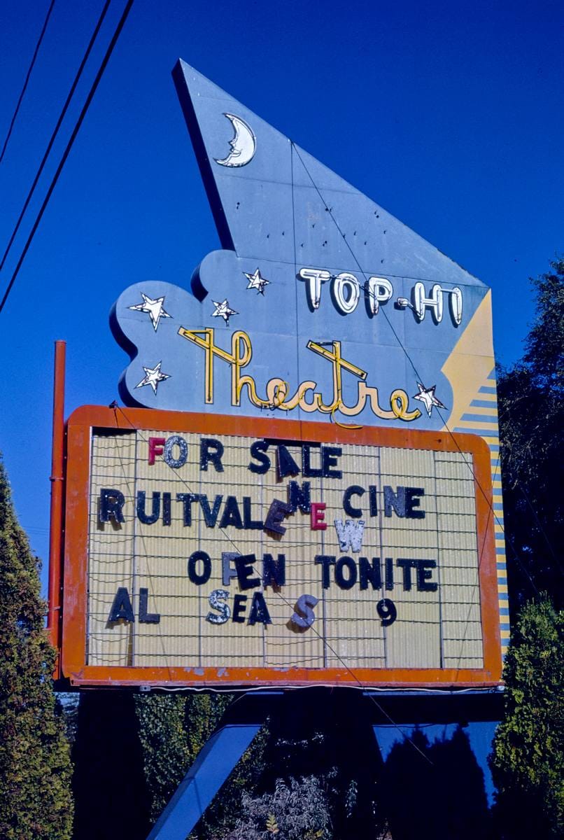 Historic Photo : 1987 Top-Hi Drive-In Theater sign, R. 97, Toppenish, Washington | Margolies | Roadside America Collection | Vintage Wall Art :