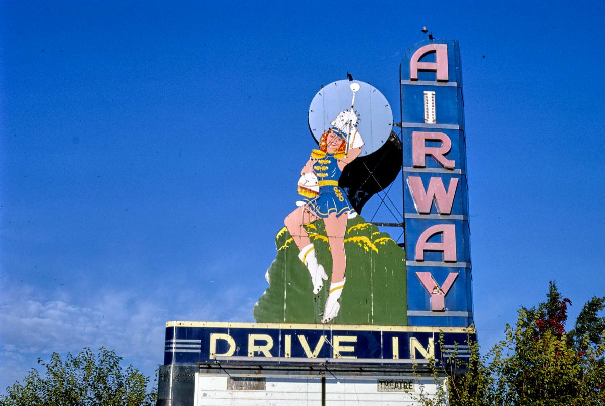 Historic Photo : 1988 Airway Drive-In Theater sign, Route 180, Saint Ann, Missouri | Margolies | Roadside America Collection | Vintage Wall Art :