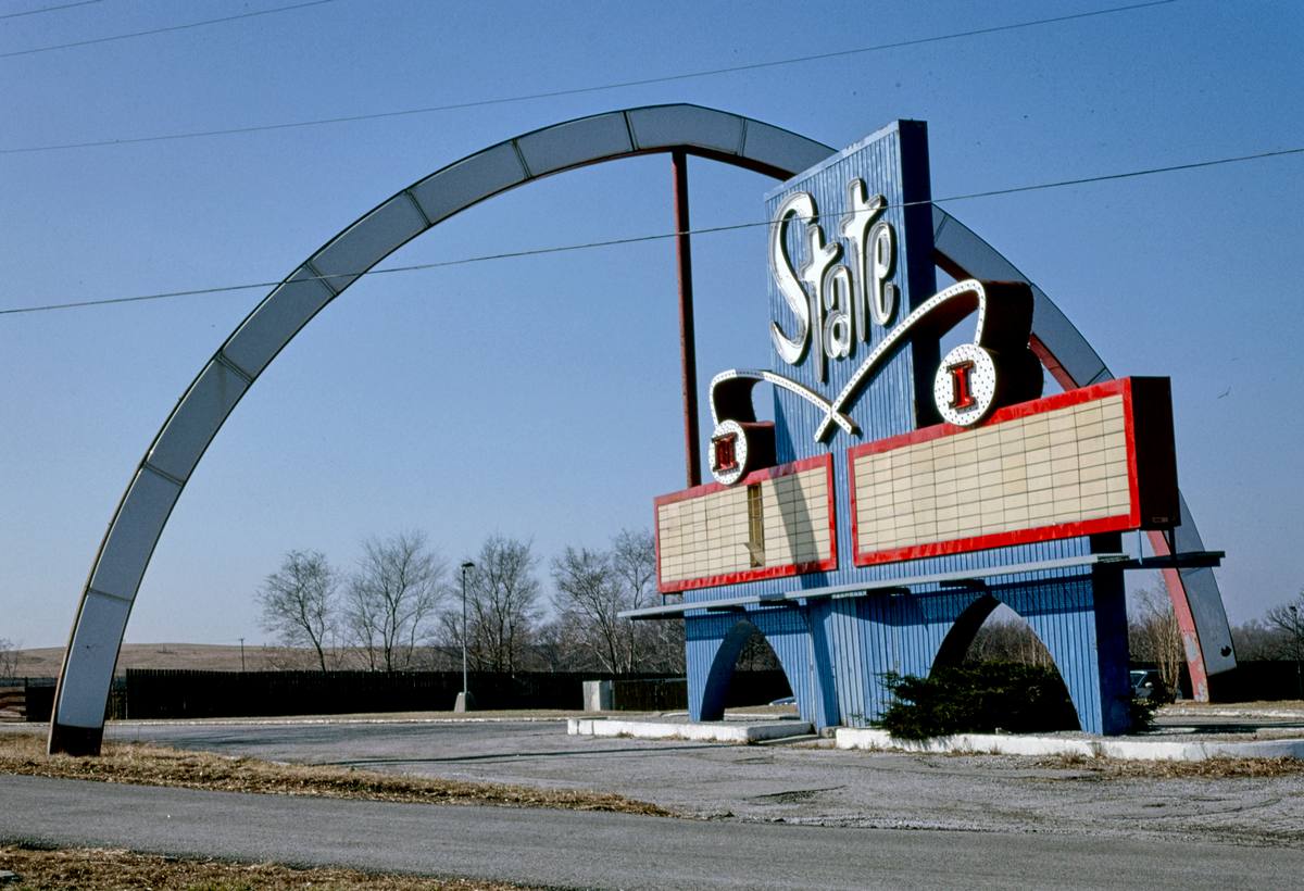 Historic Photo : 1994 State Drive-In Theater sign, closer view, Route 24, State Avenue, Kansas City, Kansas | Margolies | Roadside America Collection | Vintage Wall Art :
