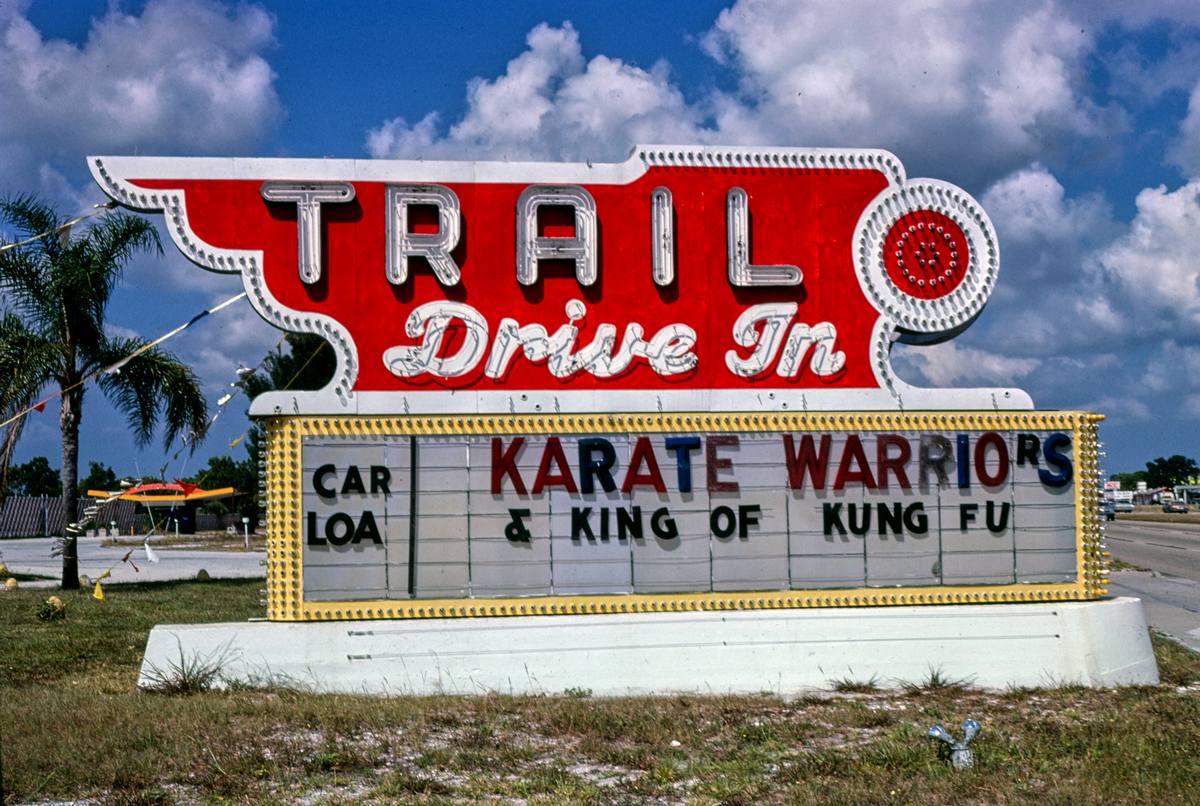 Historic Photo : 1980 Trail Drive-In Theater ticket booth, Route 41, Sarasota, Florida | Margolies | Roadside America Collection | Vintage Wall Art :
