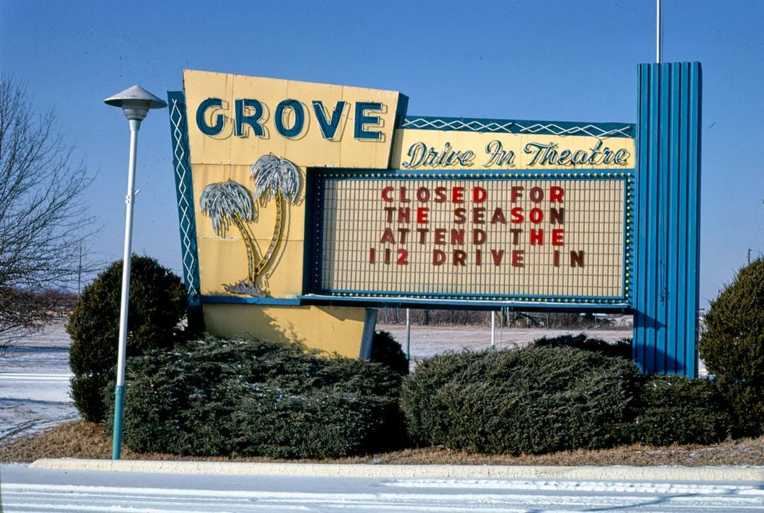 Historic Photo : 1984 Grove Drive-In Theater sign, Route 71, Springdale, Arkansas | Margolies | Roadside America Collection | Vintage Wall Art :