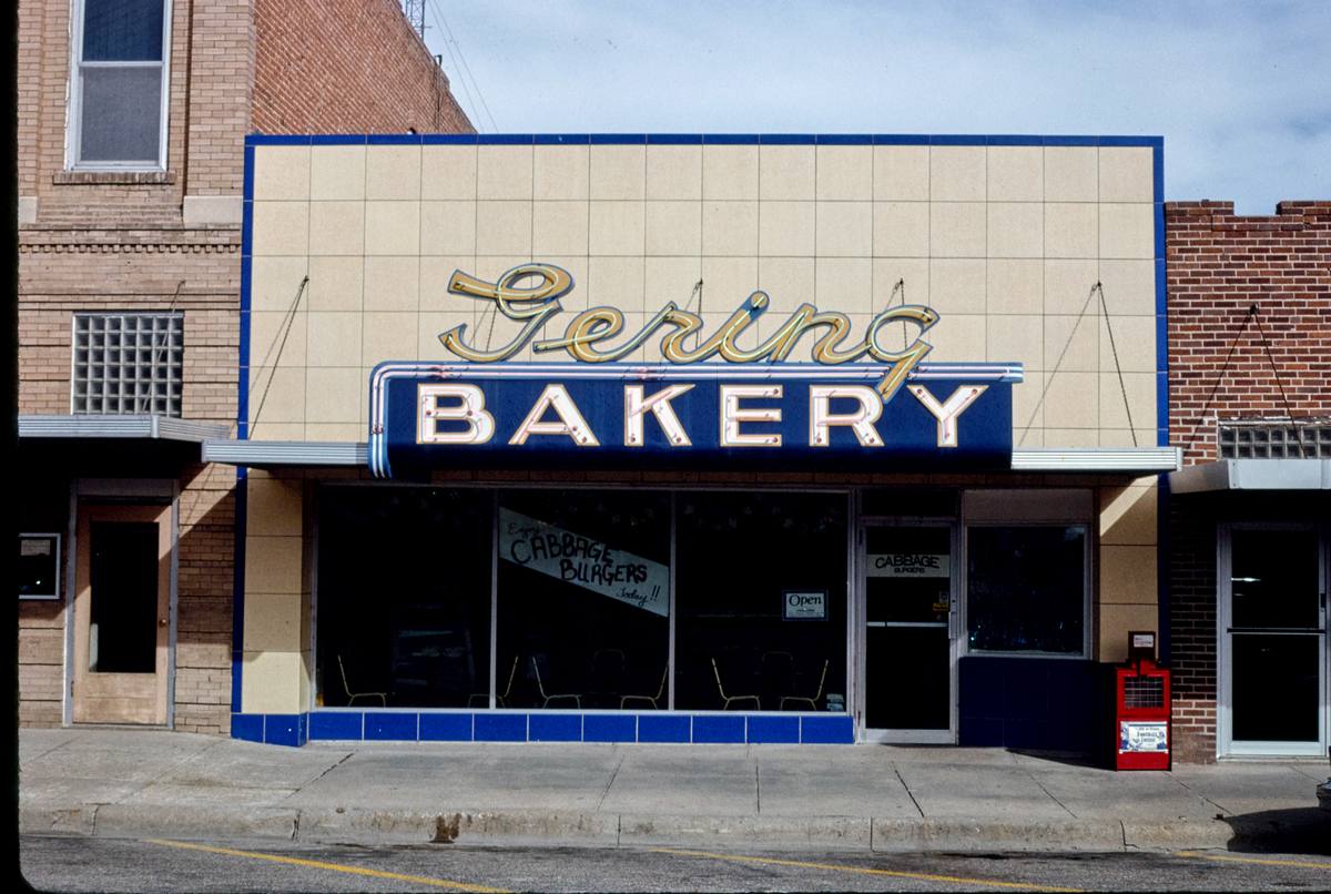 Historic Photo : 1993 Gering Bakery, horizontal view, 10th Street, Gering, Nebraska | Margolies | Roadside America Collection | Vintage Wall Art :