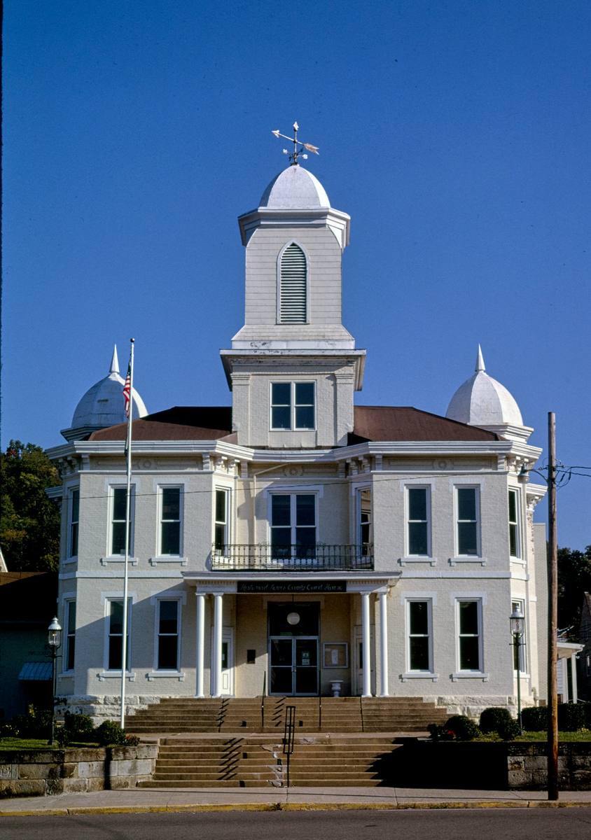 Historic Photo : 1995 Lewis County Courthouse, straight-on view, Center Street, Weston, West Virginia | Margolies | Roadside America Collection | Vintage Wall Art :