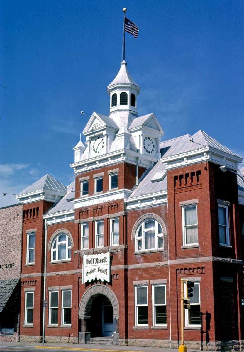 Historic Photo : 1988 City Hall (1896), overall diagonal view, Water Street, New London, Wisconsin | Margolies | Roadside America Collection | Vintage Wall Art :