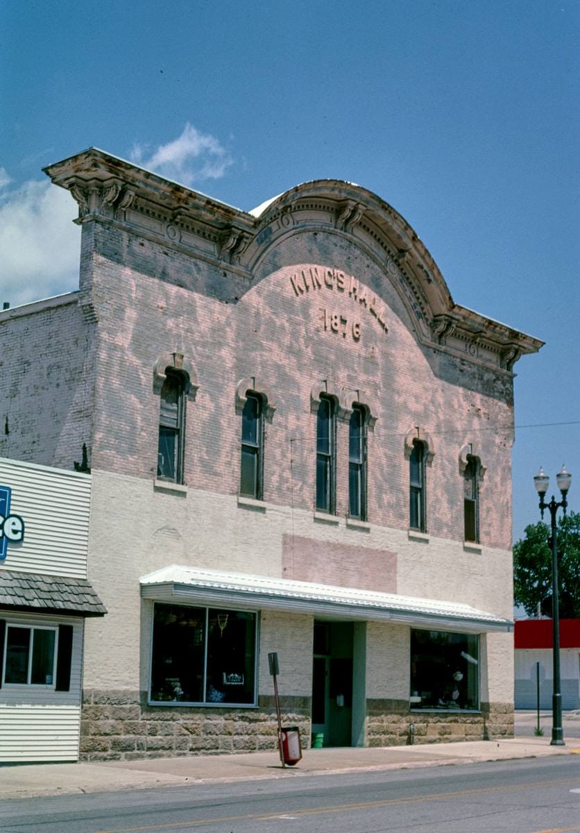 Historic Photo : 2003 Kings Hall (1876), straight-on view, 1st Street, Independence, Iowa | Margolies | Roadside America Collection | Vintage Wall Art :