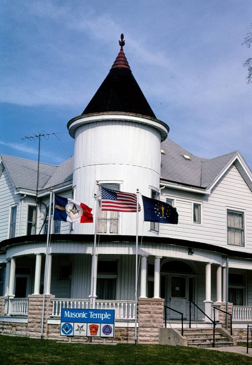 Historic Photo : 2004 Masonic Temple, vertical corner detail, Harrison & Garfield, Alexandria, Indiana | Margolies | Roadside America Collection | Vintage Wall Art :