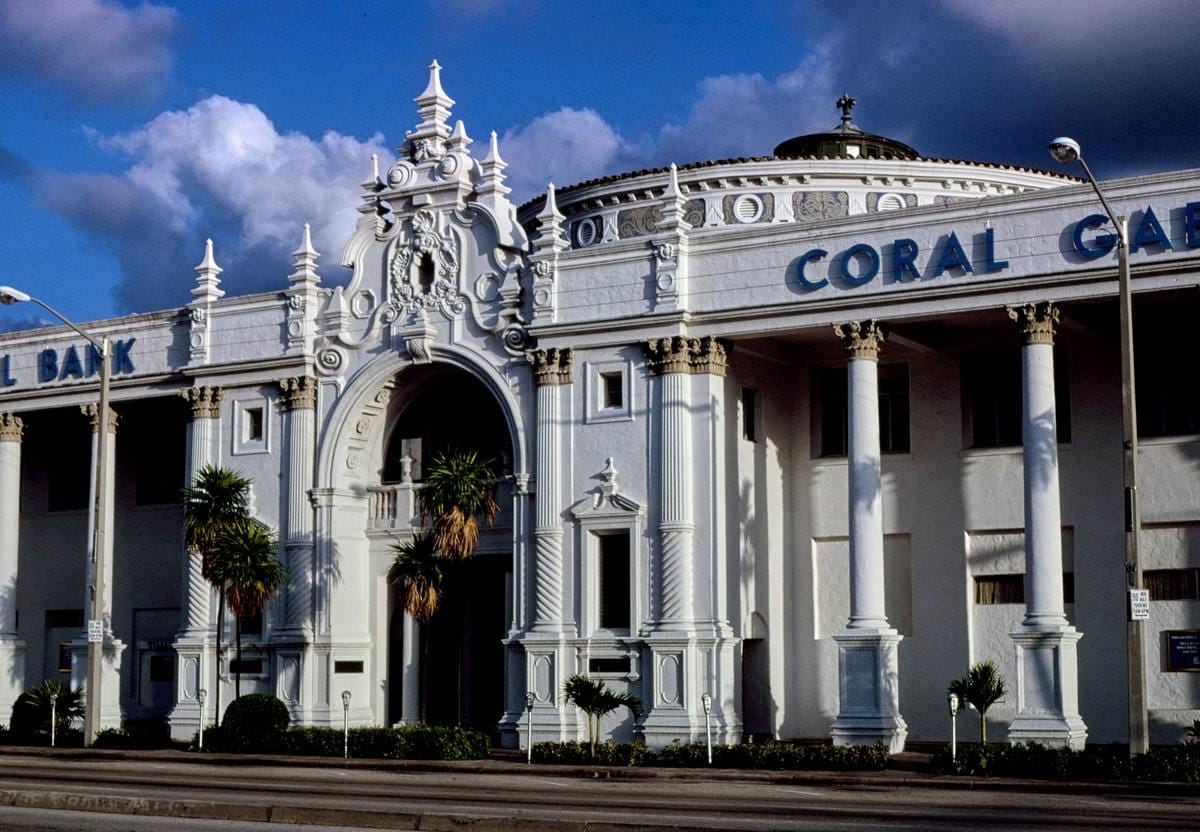 Historic Photo : 1980 Florida National Bank, horizontal view, Miracle Mile, Coral Gables, Florida | Margolies | Roadside America Collection | Vintage Wall Art :