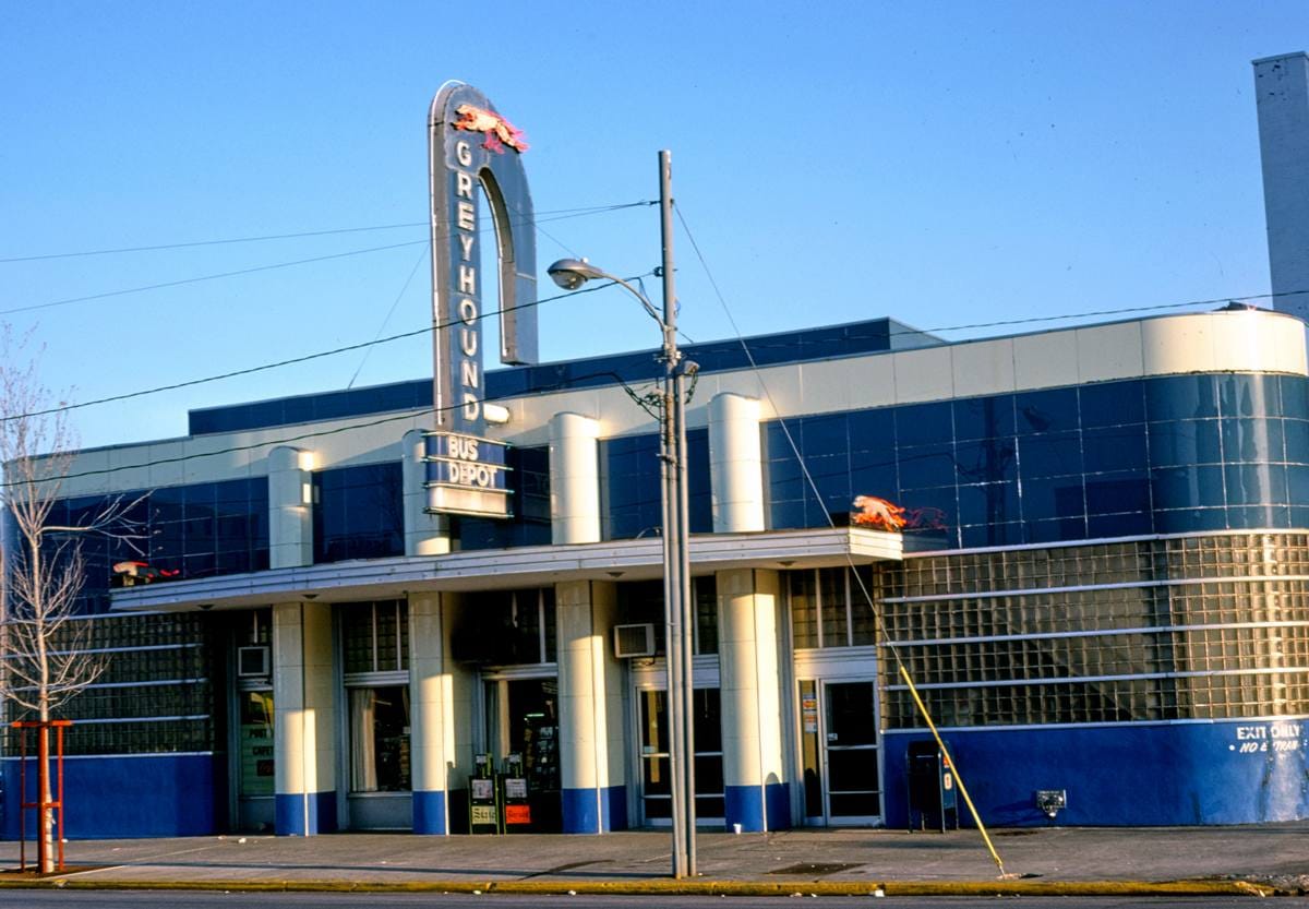 Historic Photo : 1979 Greyhound Bus Depot, vertical view, Columbia, South Carolina | Margolies | Roadside America Collection | Vintage Wall Art :