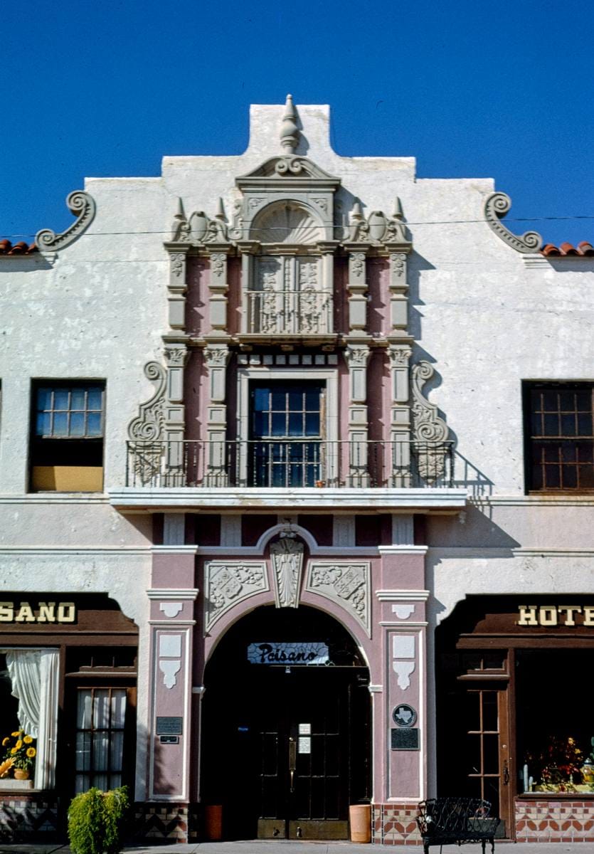 Historic Photo : 1993 Paisano Hotel, entrance detail, Texas Street, Marfa, Texas | Margolies | Roadside America Collection | Vintage Wall Art :